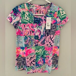 NWT LILLY PULITZER MULTI PATCH TO MATCH SCOOP- NECK ETTA TOP XXS